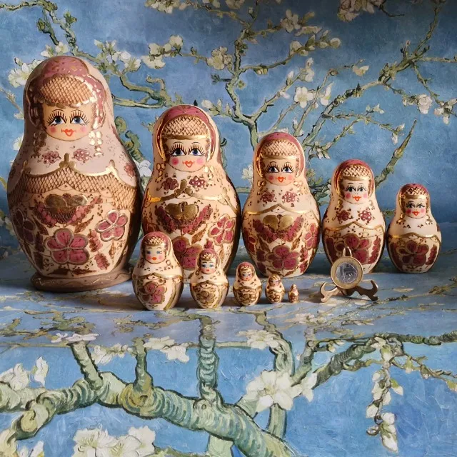 10 Bonecas russas de madeira Matryoshka originais da Rússia vintage