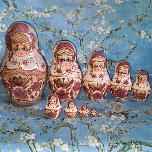 10 Bonecas russas de madeira Matryoshka originais da Rússia vintage