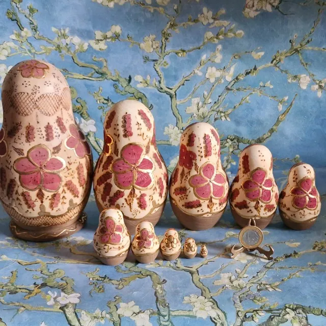 10 Bonecas russas de madeira Matryoshka originais da Rússia vintage