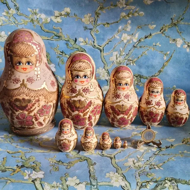 10 Bonecas russas de madeira Matryoshka originais da Rússia vintage