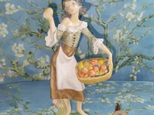 Estatueta em resina italiana camponesa vendedora de frutas 20cm Perfeita
