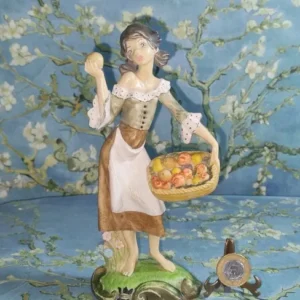 Estatueta em resina italiana camponesa vendedora de frutas 20cm Perfeita